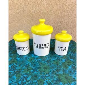 Vintage 6 pc Mid Century MCM Mushroom Tops Ceramic Canister Set Holiday Design